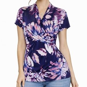 DKNY Faux Wrap Floral Top Tunic Boho L